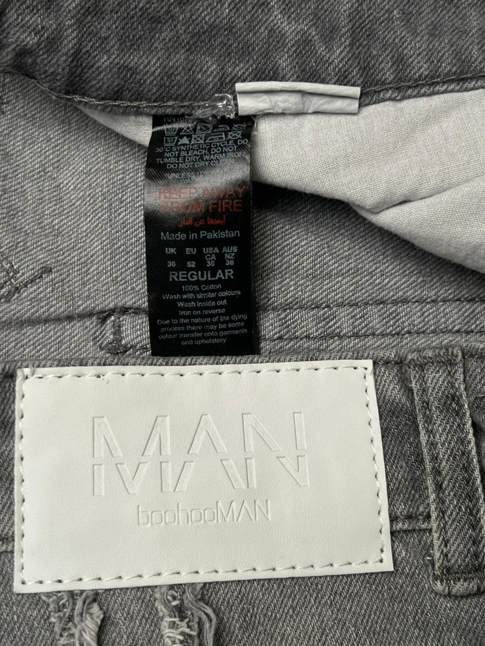 boohooMAN Grey Washed Baggy Fit Denim PANTS