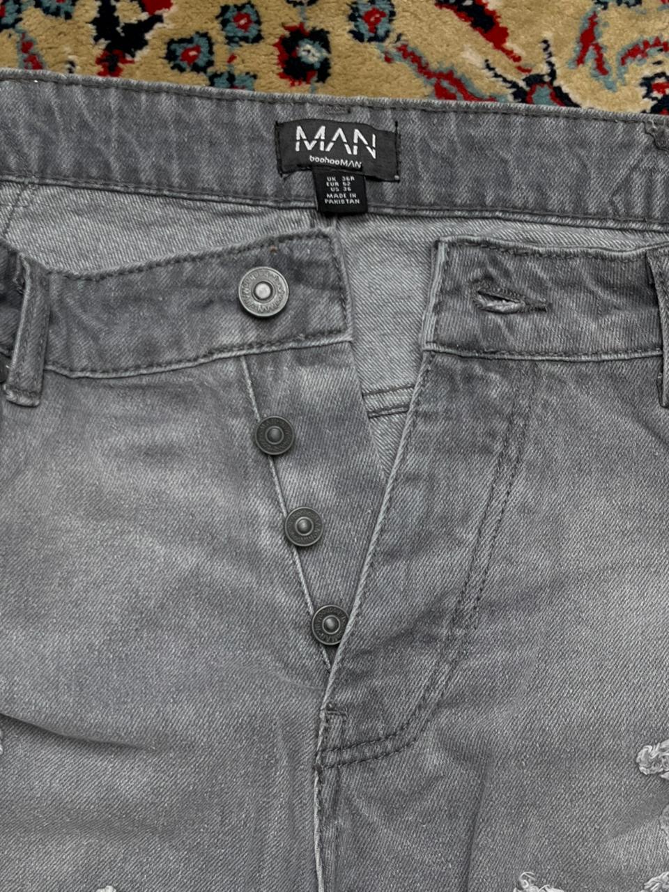 boohooMAN Grey Washed Baggy Fit Denim PANTS