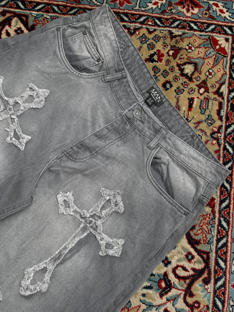 boohooMAN Grey Washed Baggy Fit Denim PANTS