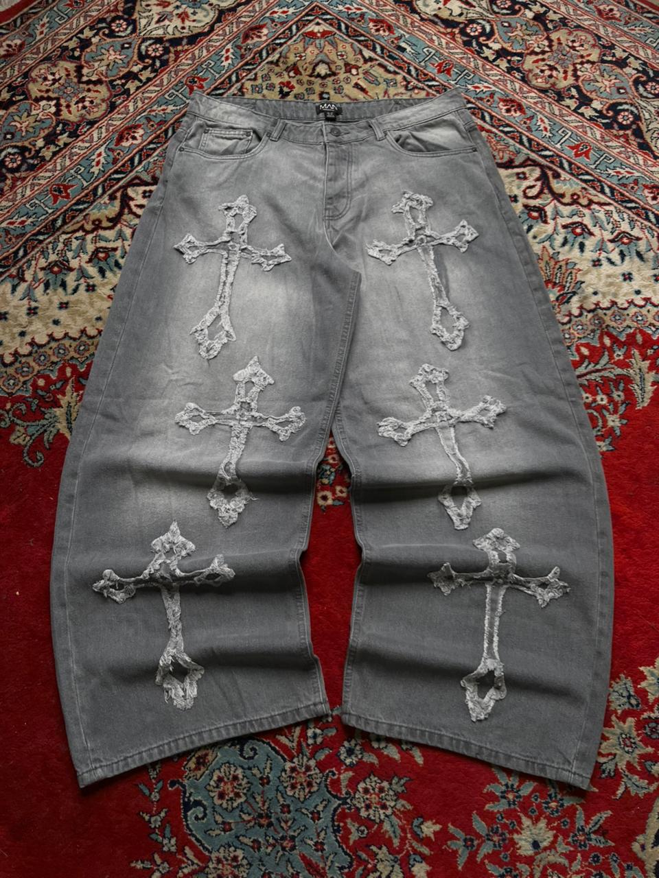 boohooMAN Grey Washed Baggy Fit Denim PANTS