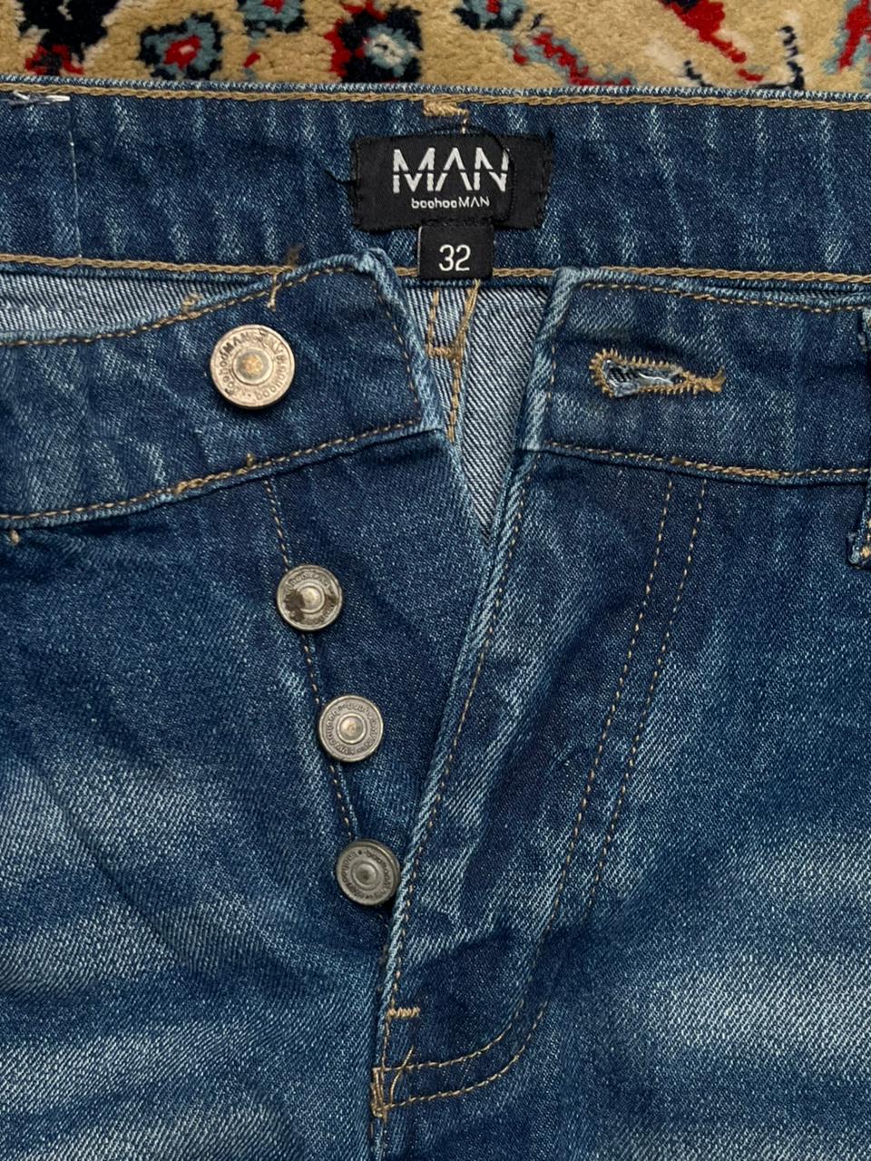 BoohooMAN Blue Denim Cargo Pants