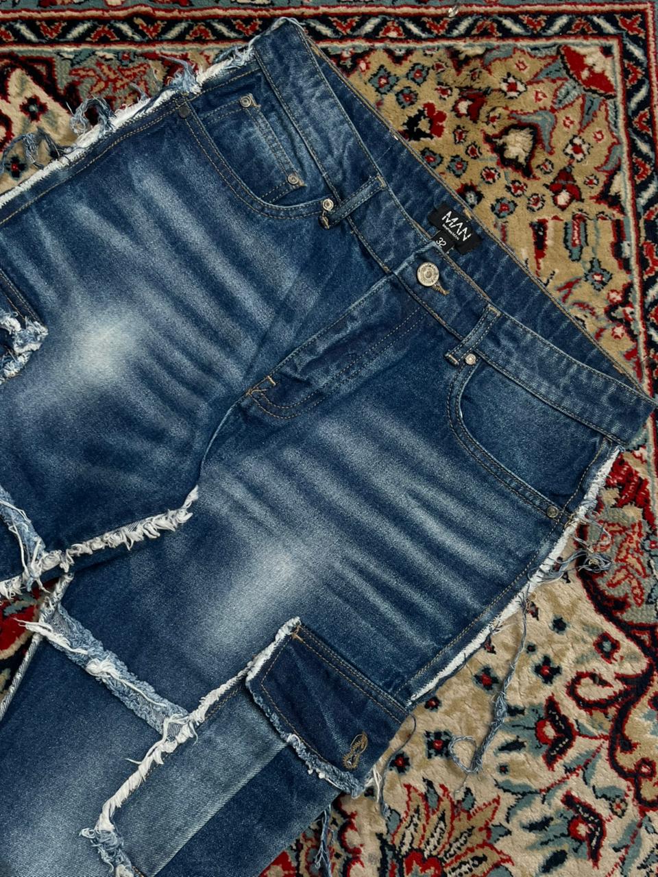 BoohooMAN Blue Denim Cargo Pants