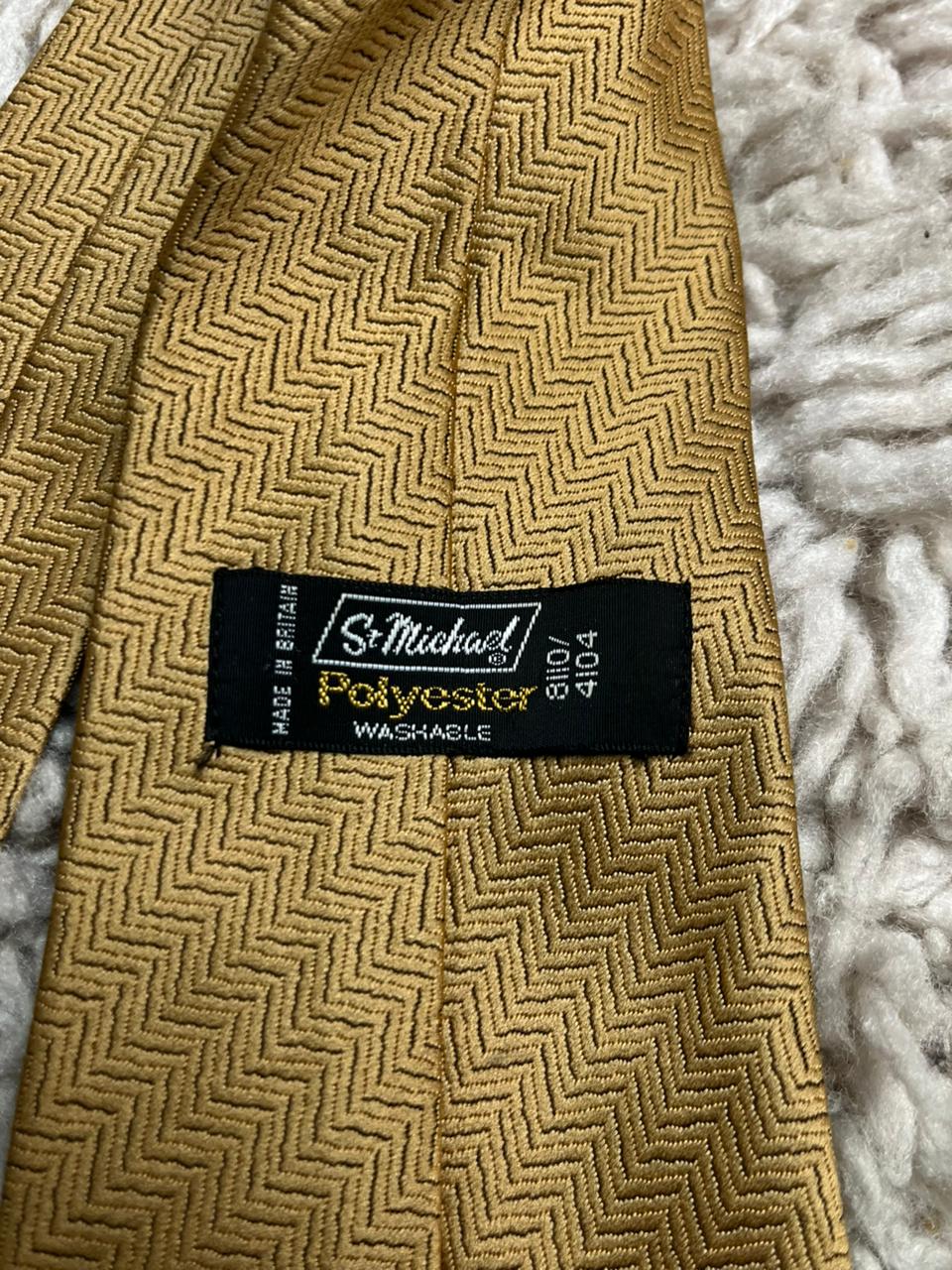 St Michael M&S Mustard Gold Men’s Tie Textured Zig Zag Chevron Pattern