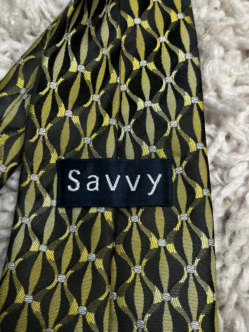 Savvy Necktie Black & Gold Geometric Pattern Polyester