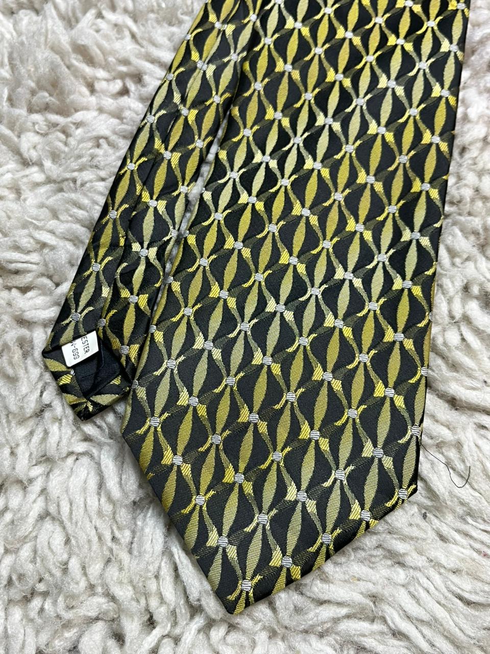 Savvy Necktie Black & Gold Geometric Pattern Polyester