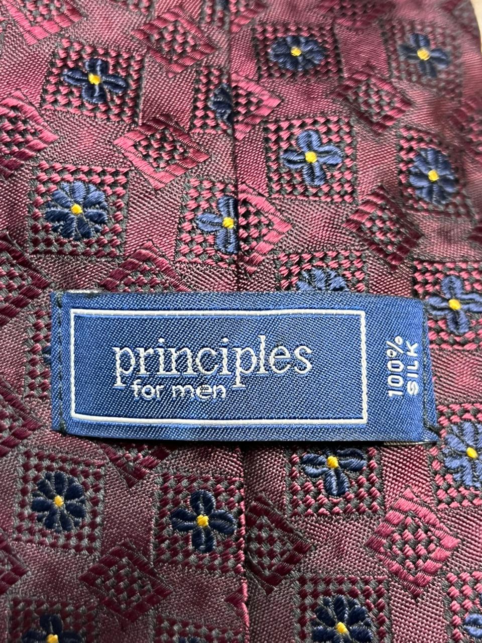 Principles For Men Silk Tie Burgundy Floral Geometric Medallion