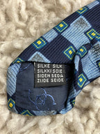 Ciro Citterio Italy Silk Tie Navy Light Blue Grey Textured Checkered Squares
