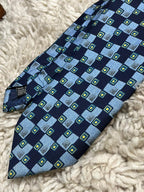 Ciro Citterio Italy Silk Tie Navy Light Blue Grey Textured Checkered Squares