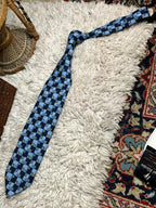 Ciro Citterio Italy Silk Tie Navy Light Blue Grey Textured Checkered Squares