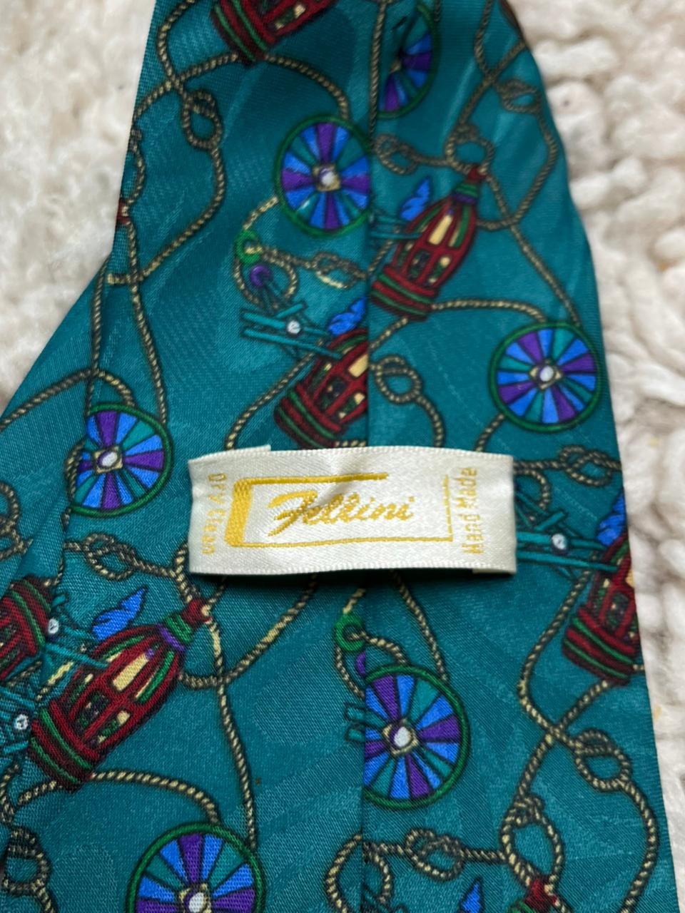 Fellini Hand Made Silk Necktie Nautical Ship Wheel & Lantern Theme
