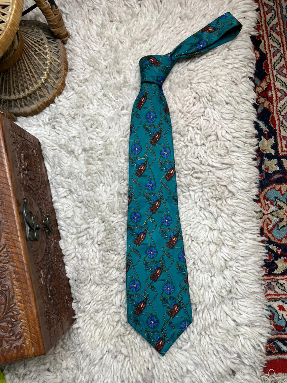 Fellini Hand Made Silk Necktie Nautical Ship Wheel & Lantern Theme