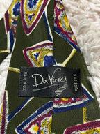 Da Vinci Pure Silk Tie Olive Green Abstract Diamond Geometric Pattern