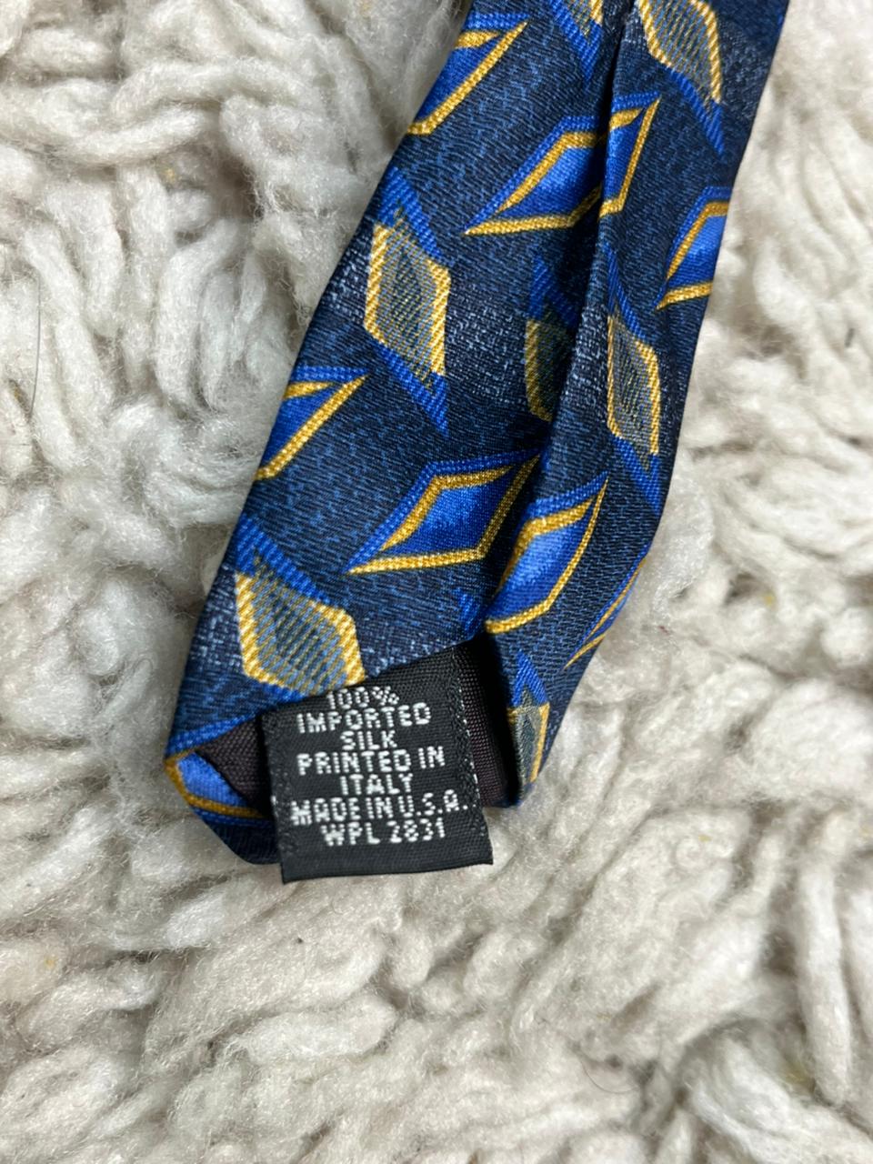 Brown Thomas Men's Silk Tie Navy Blue with Gold & Blue Diamond Pattern
