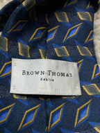Brown Thomas Men's Silk Tie Navy Blue with Gold & Blue Diamond Pattern