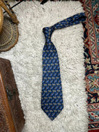 Brown Thomas Men's Silk Tie Navy Blue with Gold & Blue Diamond Pattern