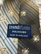 Trend of London Mens Tie Brown Gold Striped Fleur De Lis Pattern