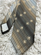 Trend of London Mens Tie Brown Gold Striped Fleur De Lis Pattern