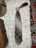 Trend of London Mens Tie Brown Gold Striped Fleur De Lis Pattern