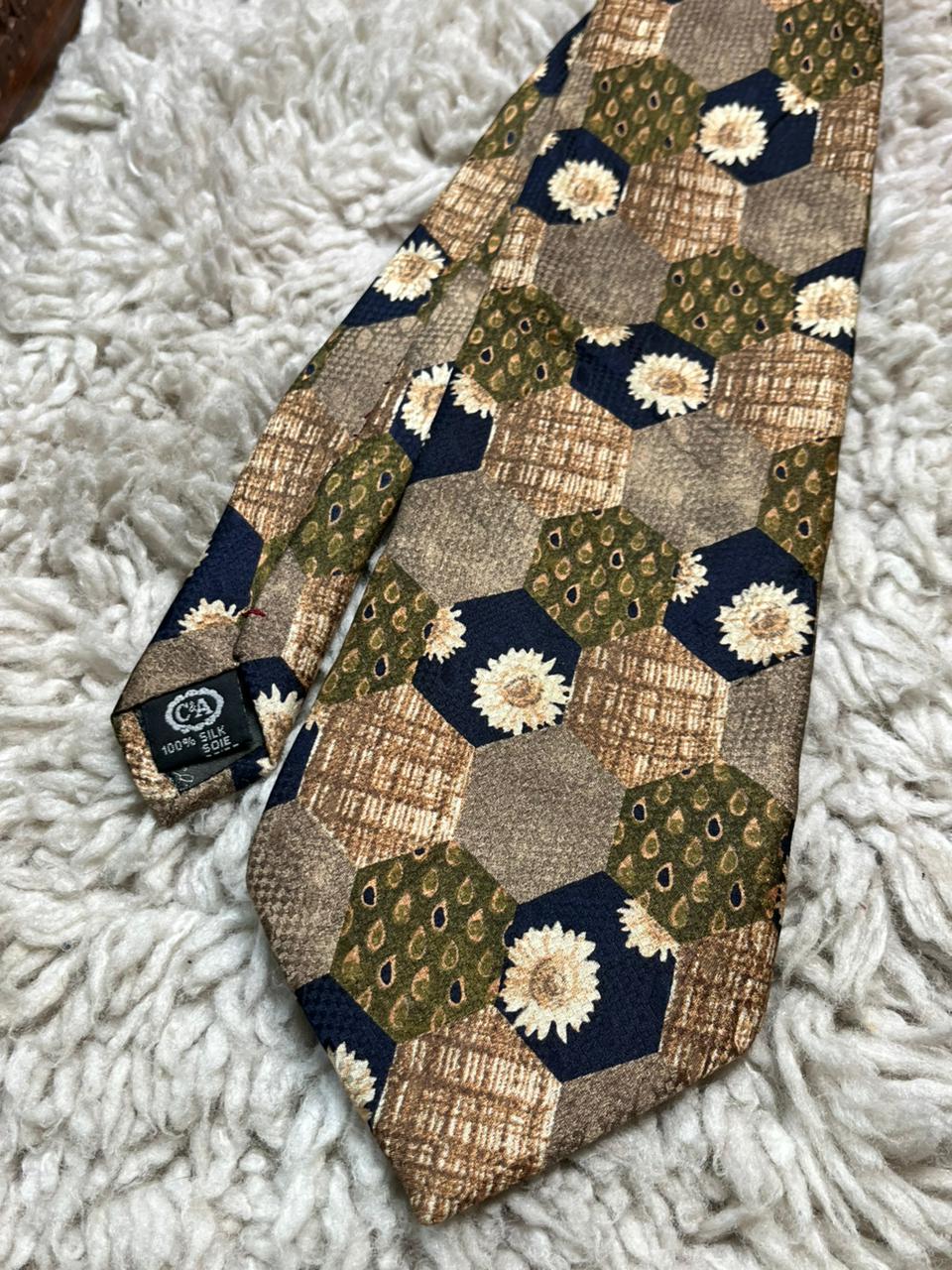 Angelo Litrico Silk Tie Retro Patchwork Hexagon Sunflower Pattern