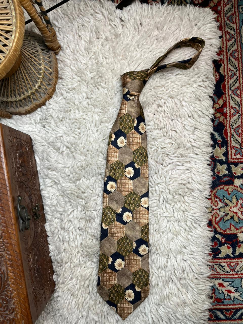 Angelo Litrico Silk Tie Retro Patchwork Hexagon Sunflower Pattern