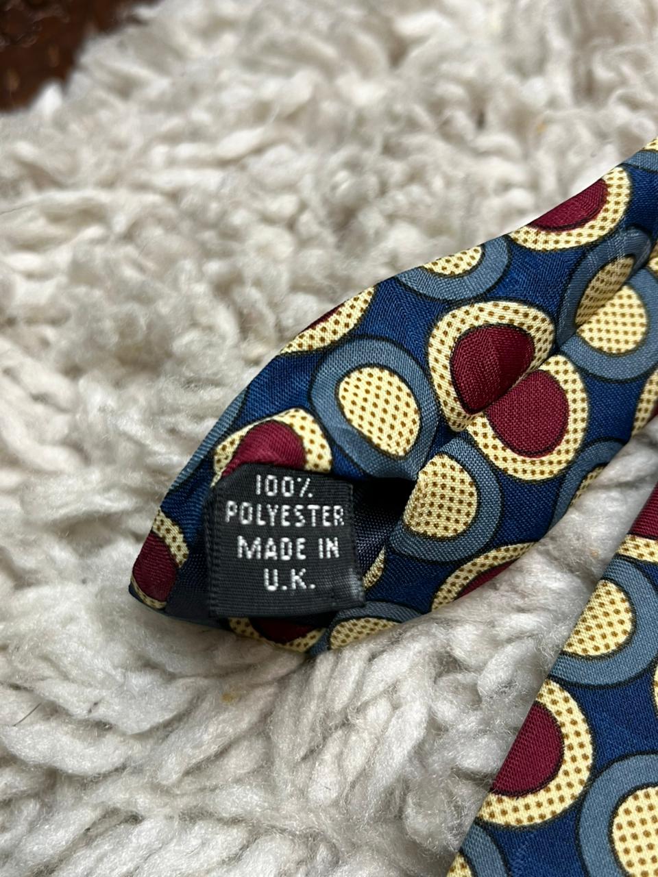 Matisse Tie 100% Polyester Abstract Circles Navy Red Gold