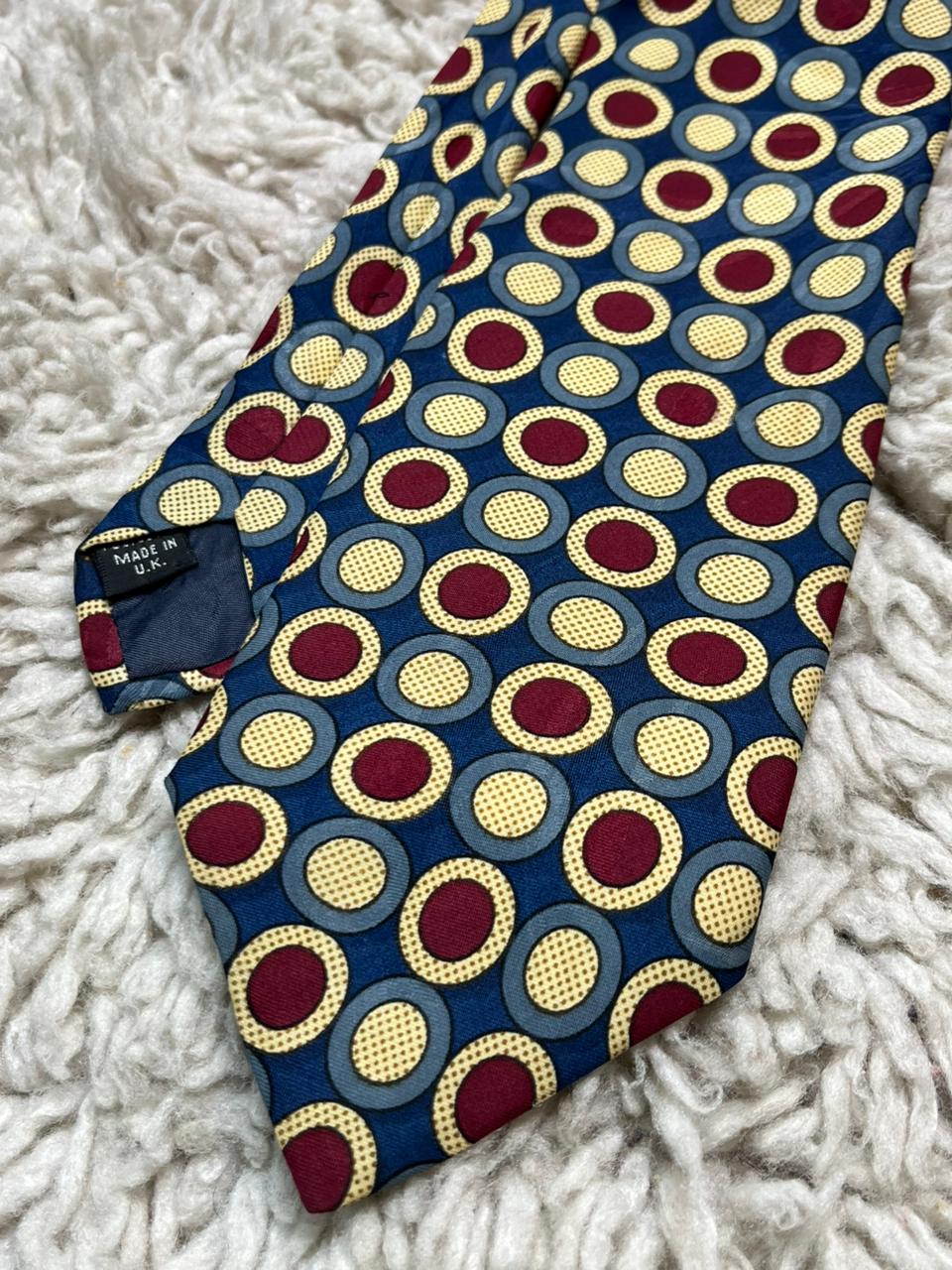Matisse Tie 100% Polyester Abstract Circles Navy Red Gold