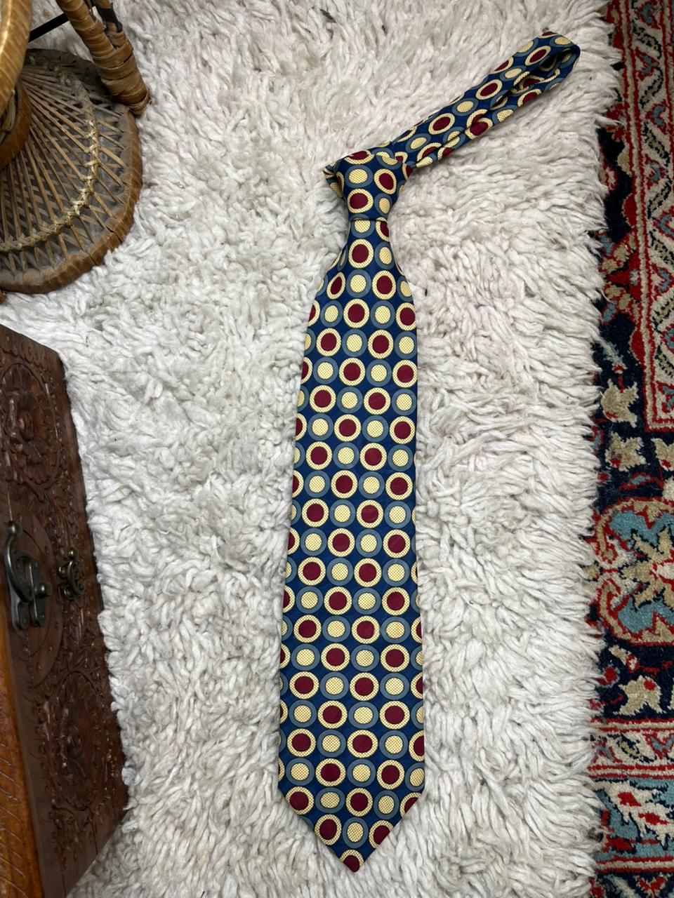 Matisse Tie 100% Polyester Abstract Circles Navy Red Gold