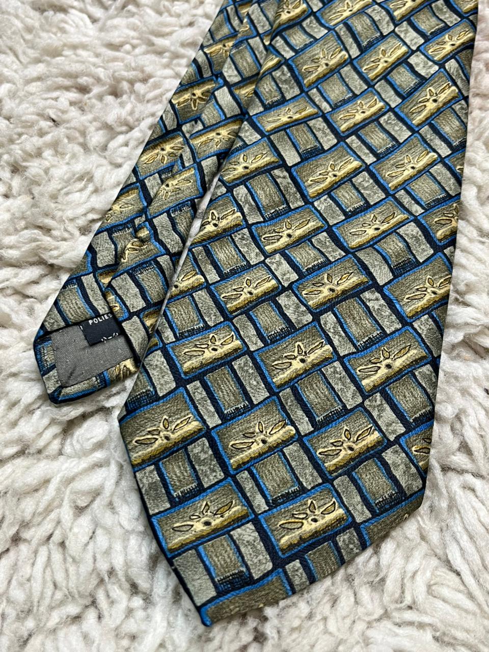St Bernard Polyester Necktie Muted Green Gold Medallion Geometric Print