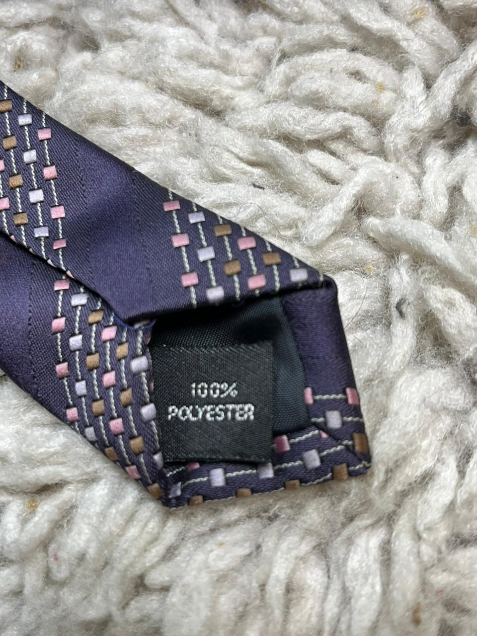 Montagu Men's Necktie Eggplant Purple with Pink Geometric Dotted Stripe