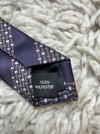 Montagu Men's Necktie Eggplant Purple with Pink Geometric Dotted Stripe
