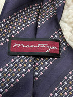Montagu Men's Necktie Eggplant Purple with Pink Geometric Dotted Stripe