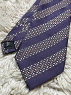 Montagu Men's Necktie Eggplant Purple with Pink Geometric Dotted Stripe