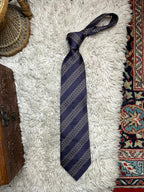 Montagu Men's Necktie Eggplant Purple with Pink Geometric Dotted Stripe
