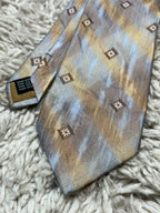 Bogart Pure Silk Tie Gold & Silver Grey Textured Abstract Diamond Floral Pattern