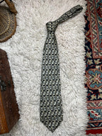 Italian Pure Silk Mens Tie Black with Gold & Grey Geometric Abstract Squares