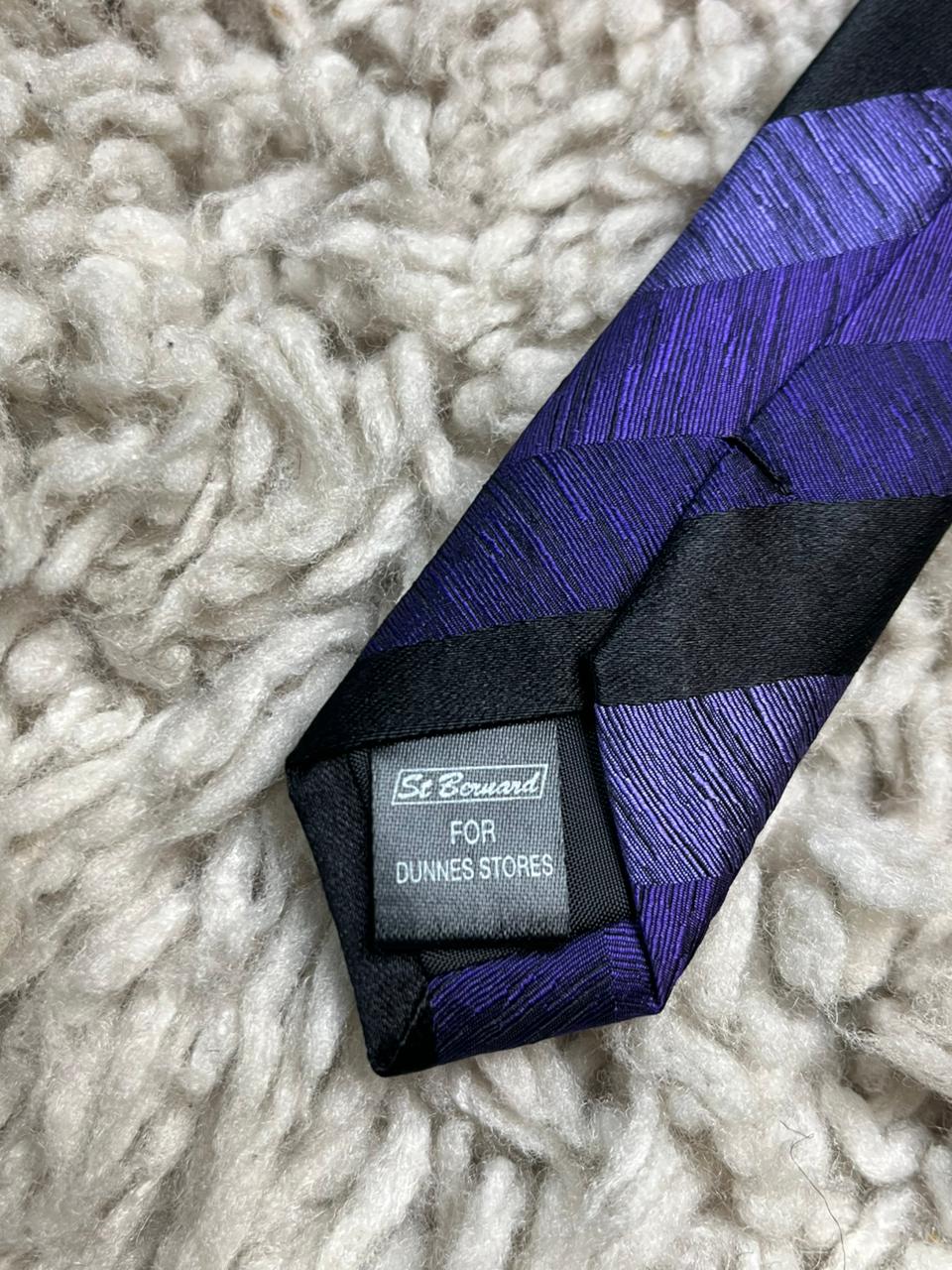 St Bernard Dunnes Stores Silk Tie Purple Multi-Tone Diagonal Stripe Textured
