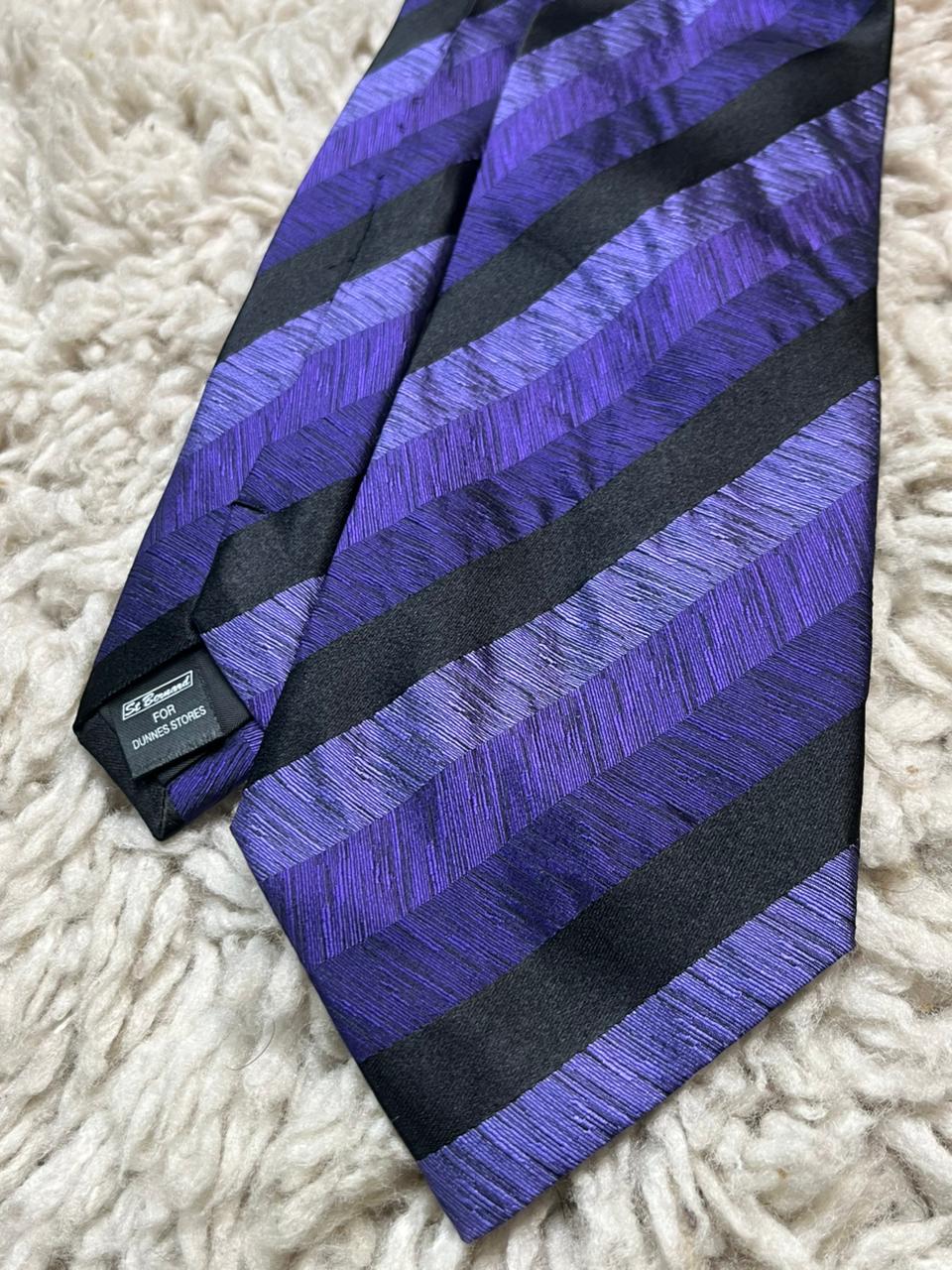 St Bernard Dunnes Stores Silk Tie Purple Multi-Tone Diagonal Stripe Textured