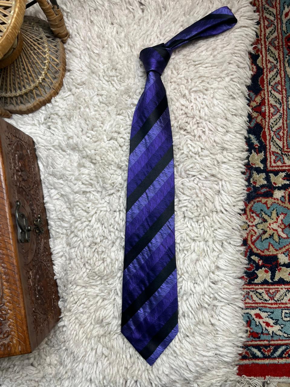 St Bernard Dunnes Stores Silk Tie Purple Multi-Tone Diagonal Stripe Textured