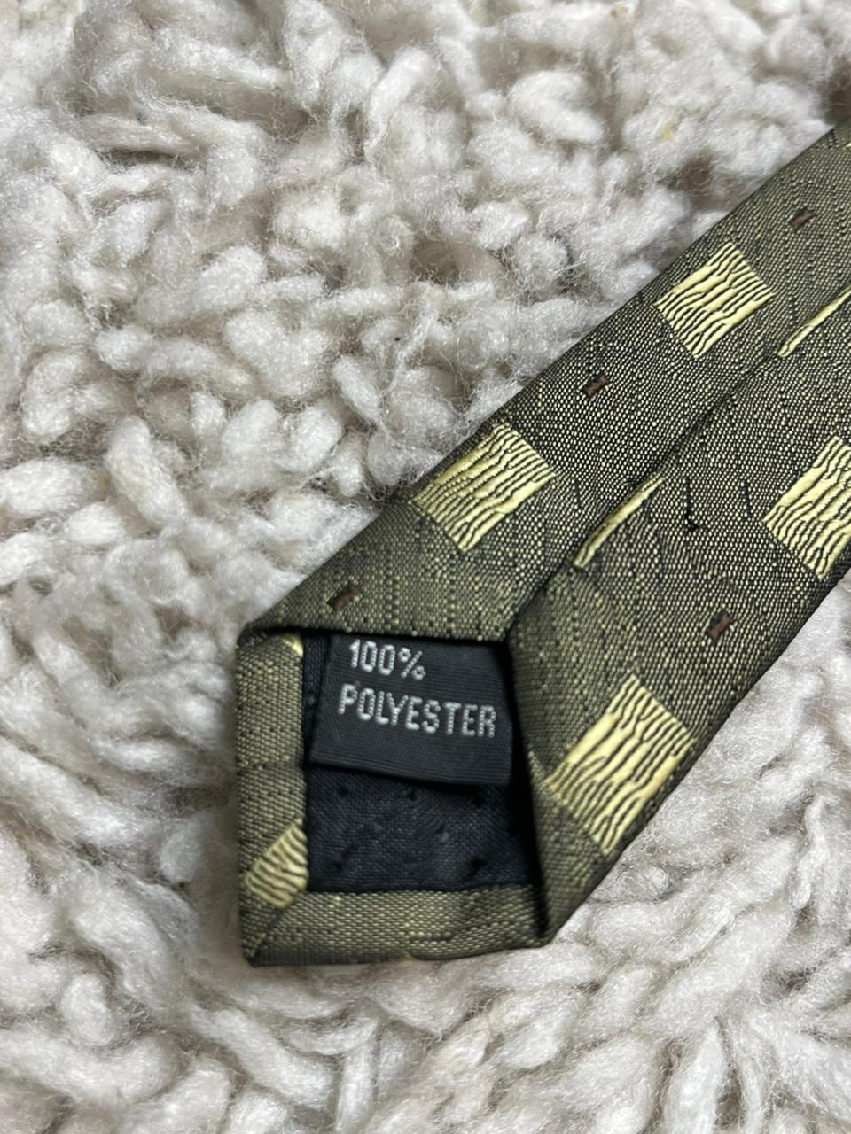 DONITZ Tie Olive Green Gold Geometric Textured Woven 100% Polyester