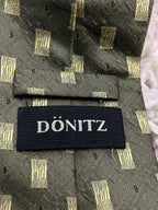 DONITZ Tie Olive Green Gold Geometric Textured Woven 100% Polyester
