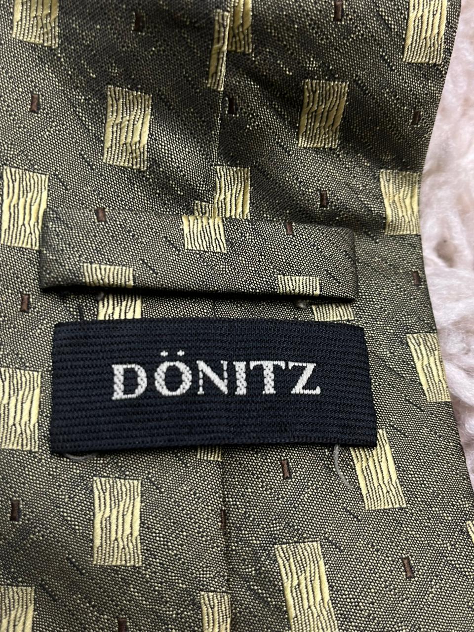DONITZ Tie Olive Green Gold Geometric Textured Woven 100% Polyester