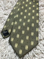 DONITZ Tie Olive Green Gold Geometric Textured Woven 100% Polyester