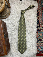 DONITZ Tie Olive Green Gold Geometric Textured Woven 100% Polyester