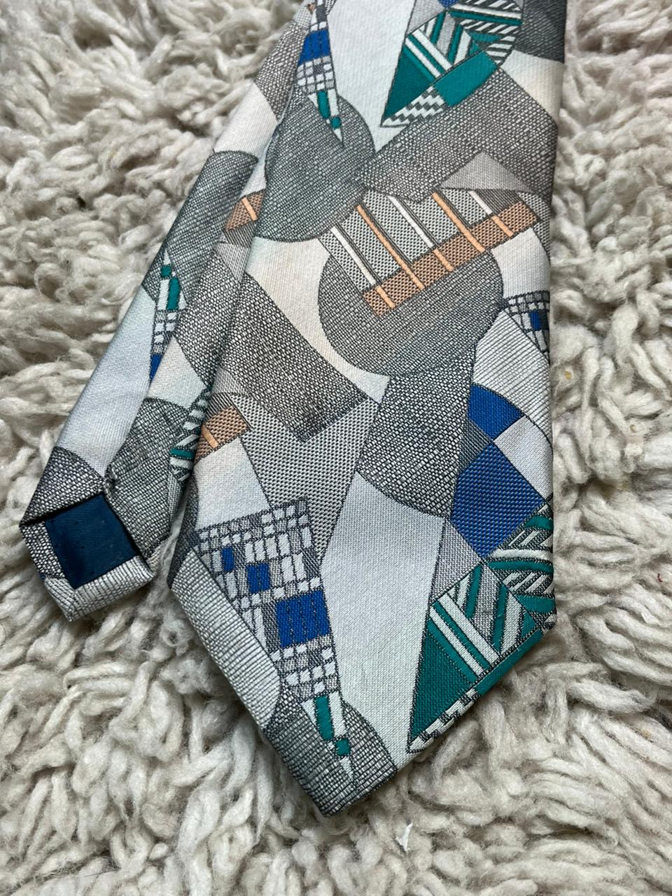 C&A Tie Silver Grey Abstract Geometric Design 100% Polyester