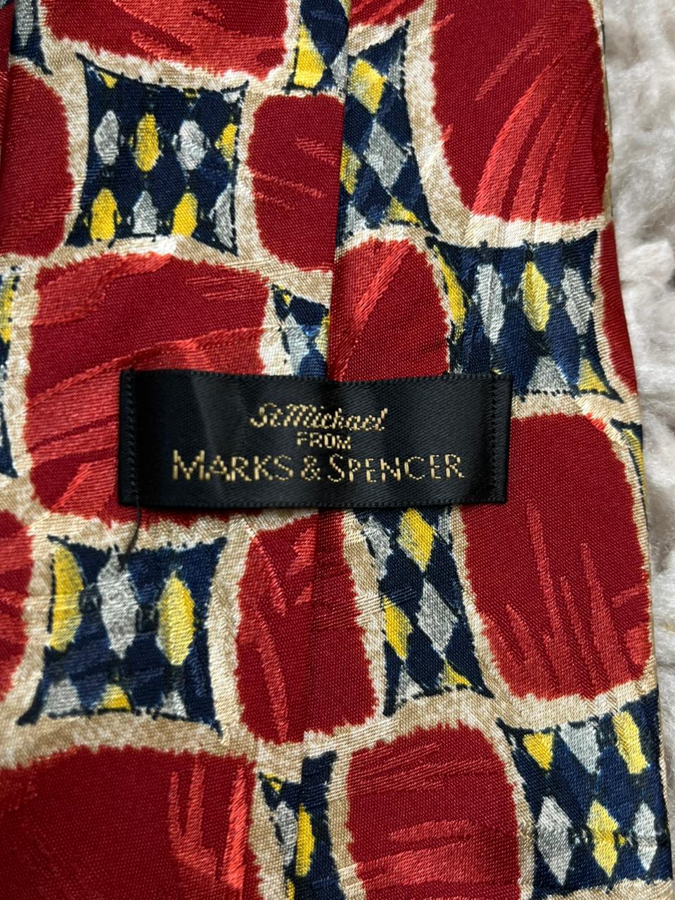 St Michael Marks & Spencer  Tie Red Blue Yellow Geometric Square Pattern