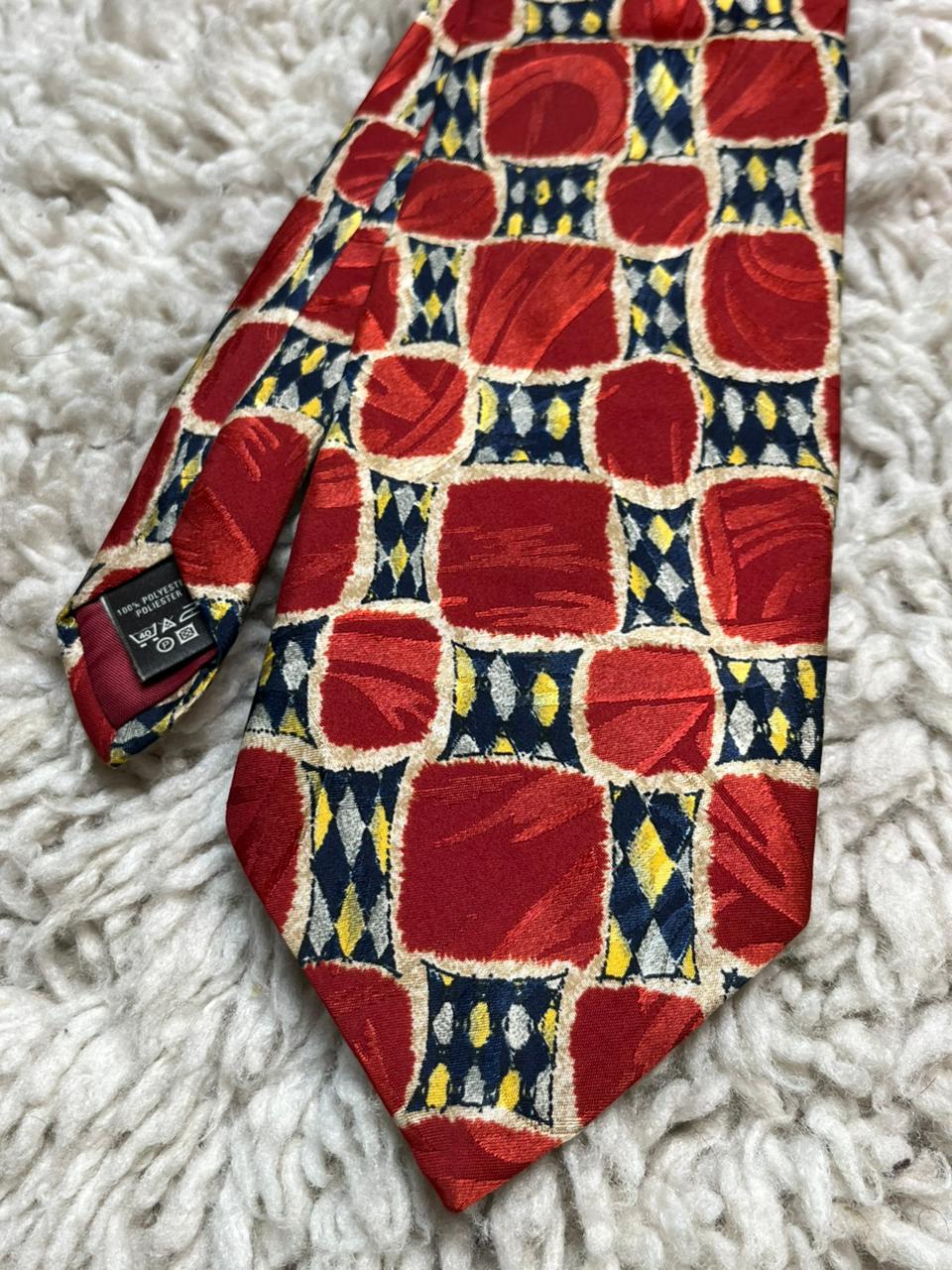 St Michael Marks & Spencer  Tie Red Blue Yellow Geometric Square Pattern