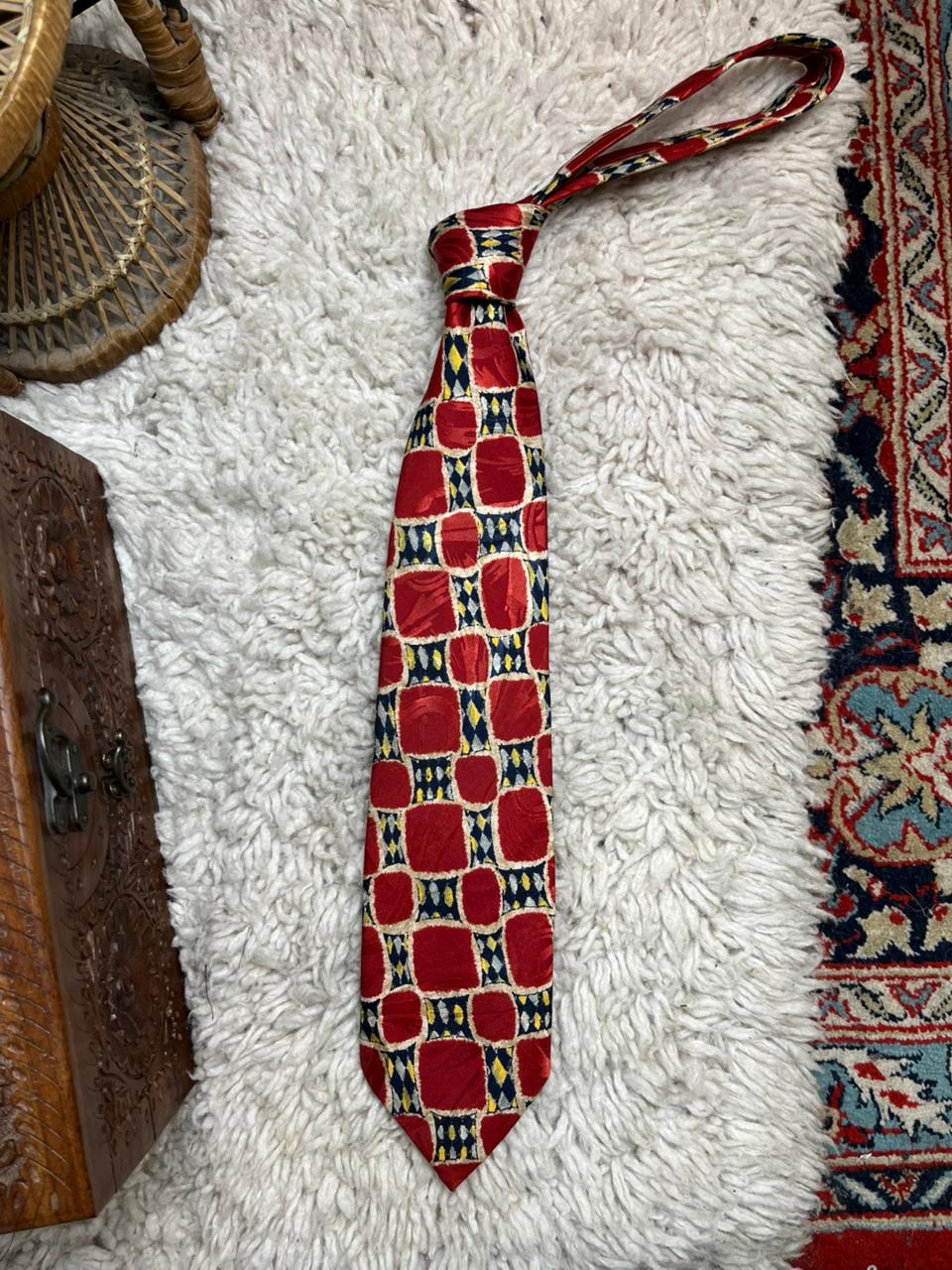 St Michael Marks & Spencer  Tie Red Blue Yellow Geometric Square Pattern