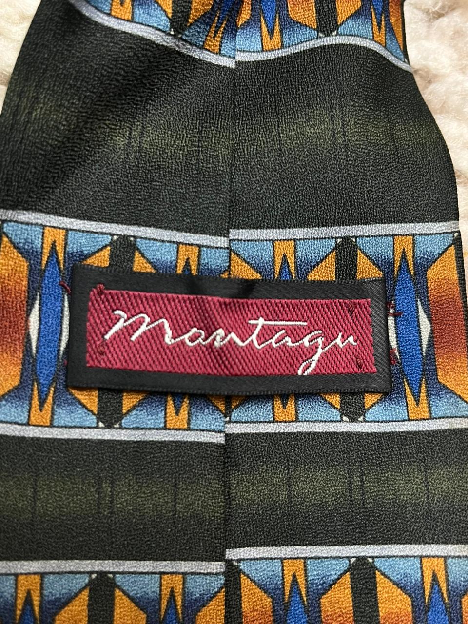 Montagut Polyester Tie Green Geometric Stripe Pattern
