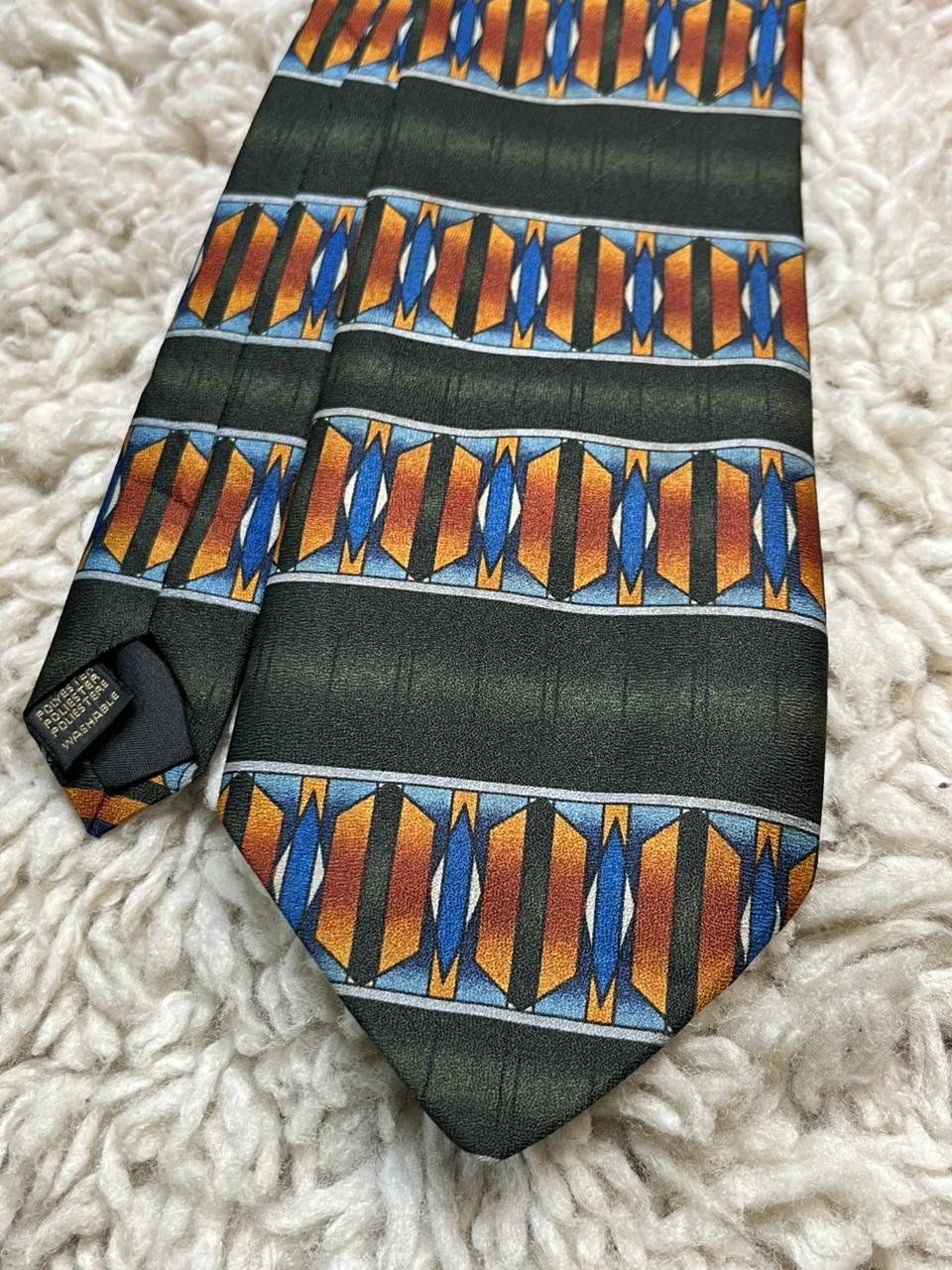 Montagut Polyester Tie Green Geometric Stripe Pattern