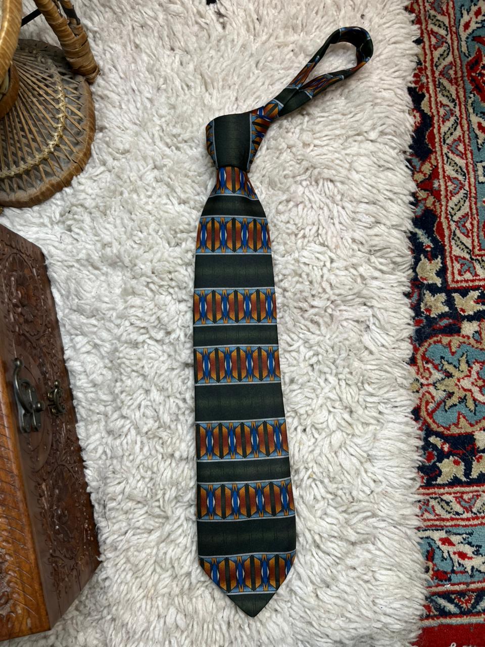 Montagut Polyester Tie Green Geometric Stripe Pattern